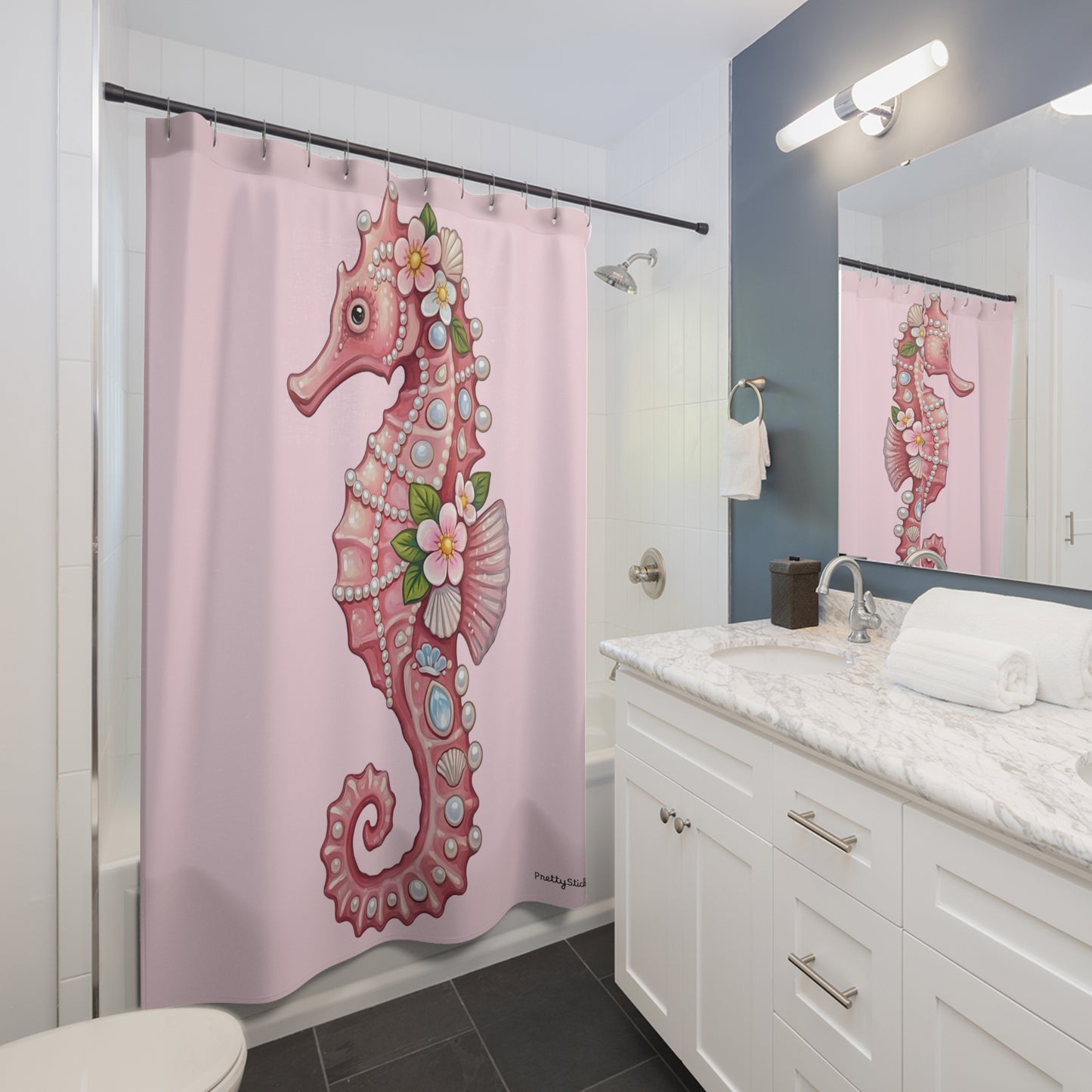 June Girl Pink Seahorse Shower Curtain