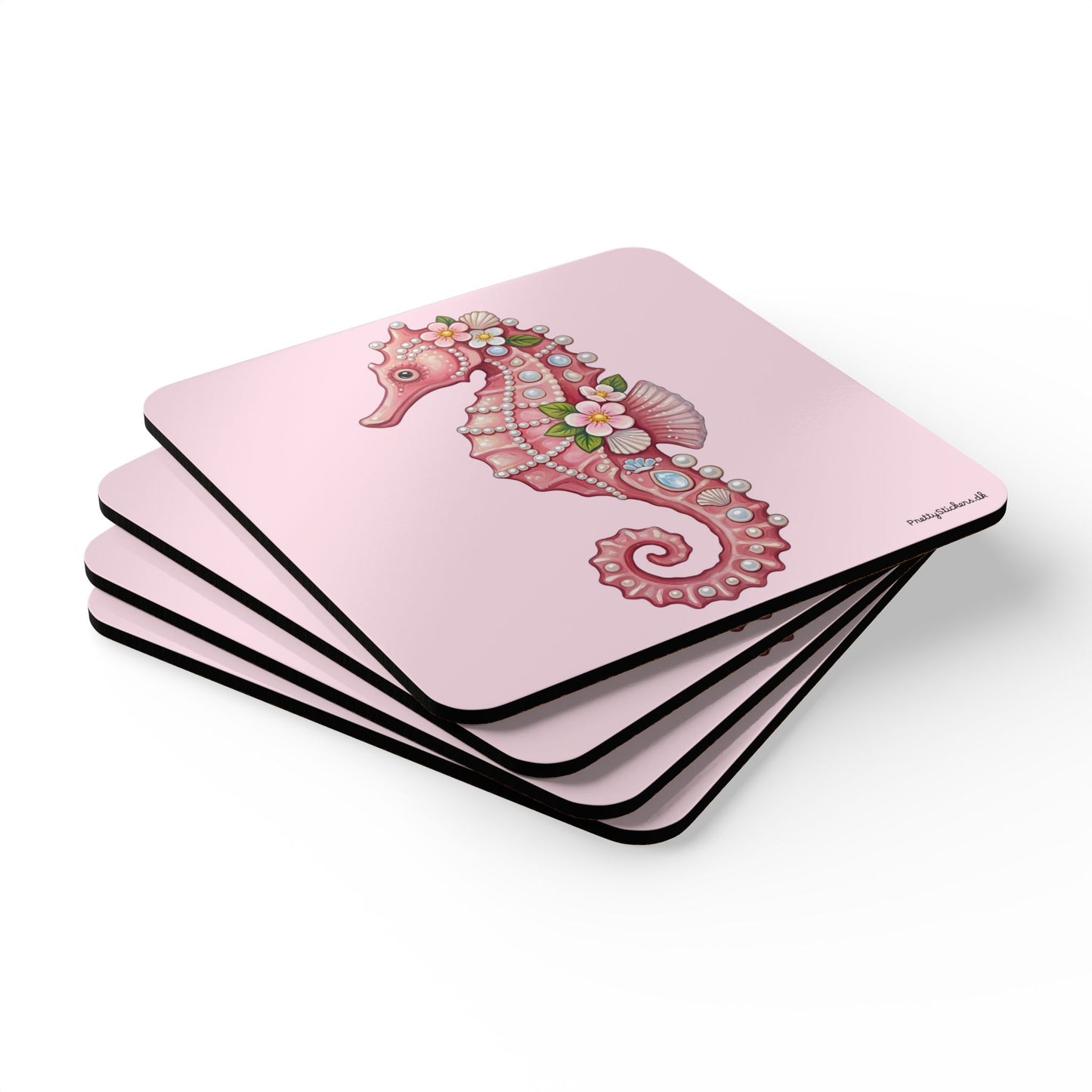 June Girl Pink Seahorse Cork Coaster Set — (4-Pack)