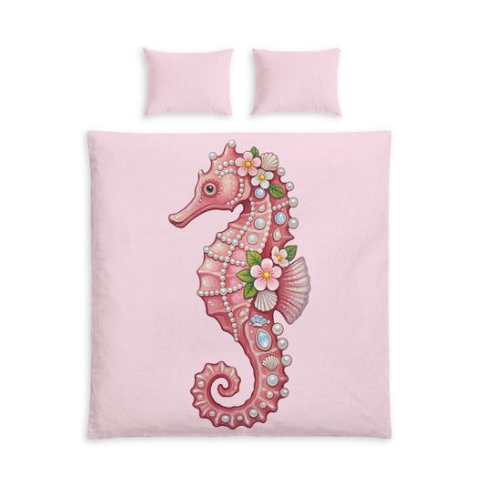 June Girl Pink Seahorse Cotton Duvet Cover