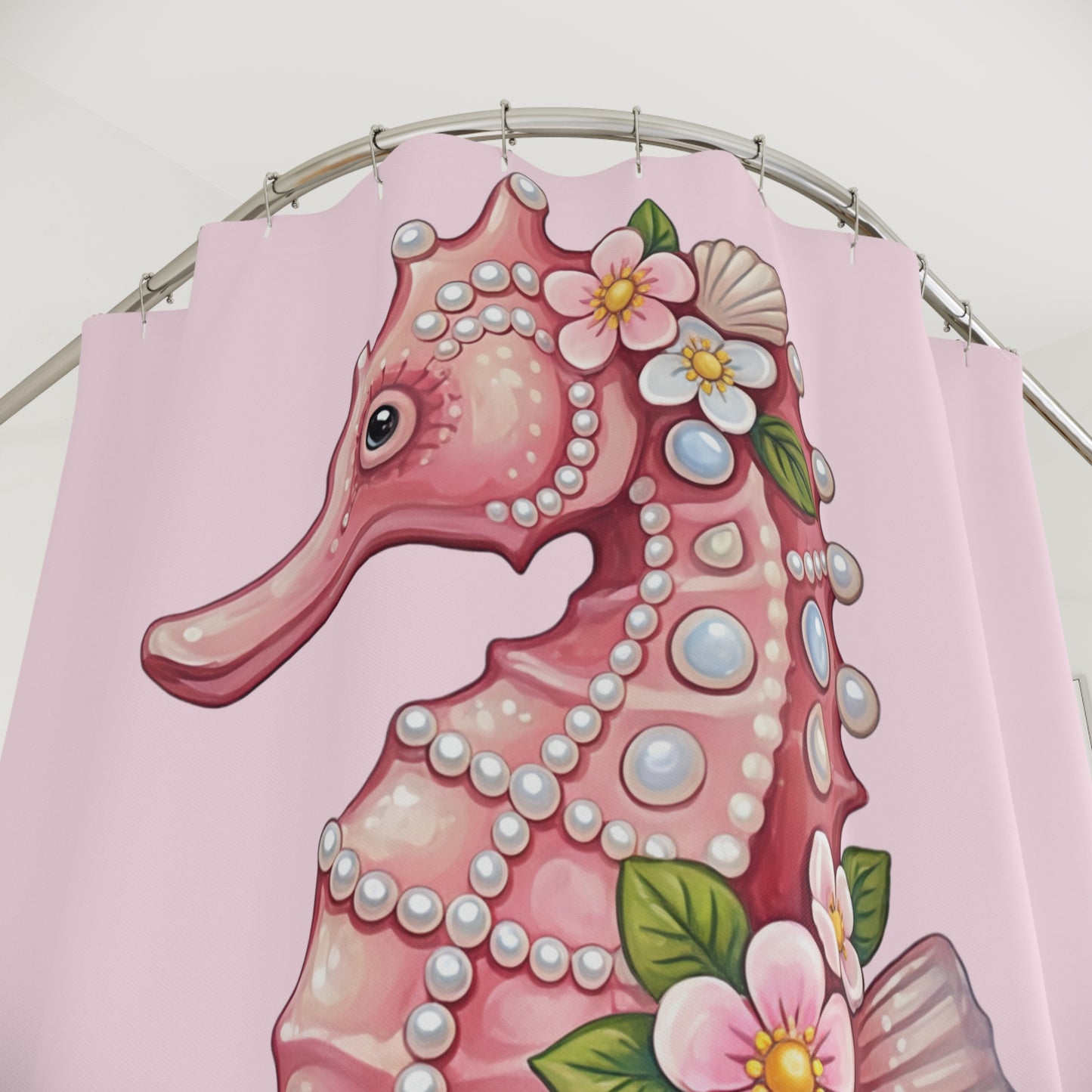 June Girl Pink Seahorse Shower Curtain