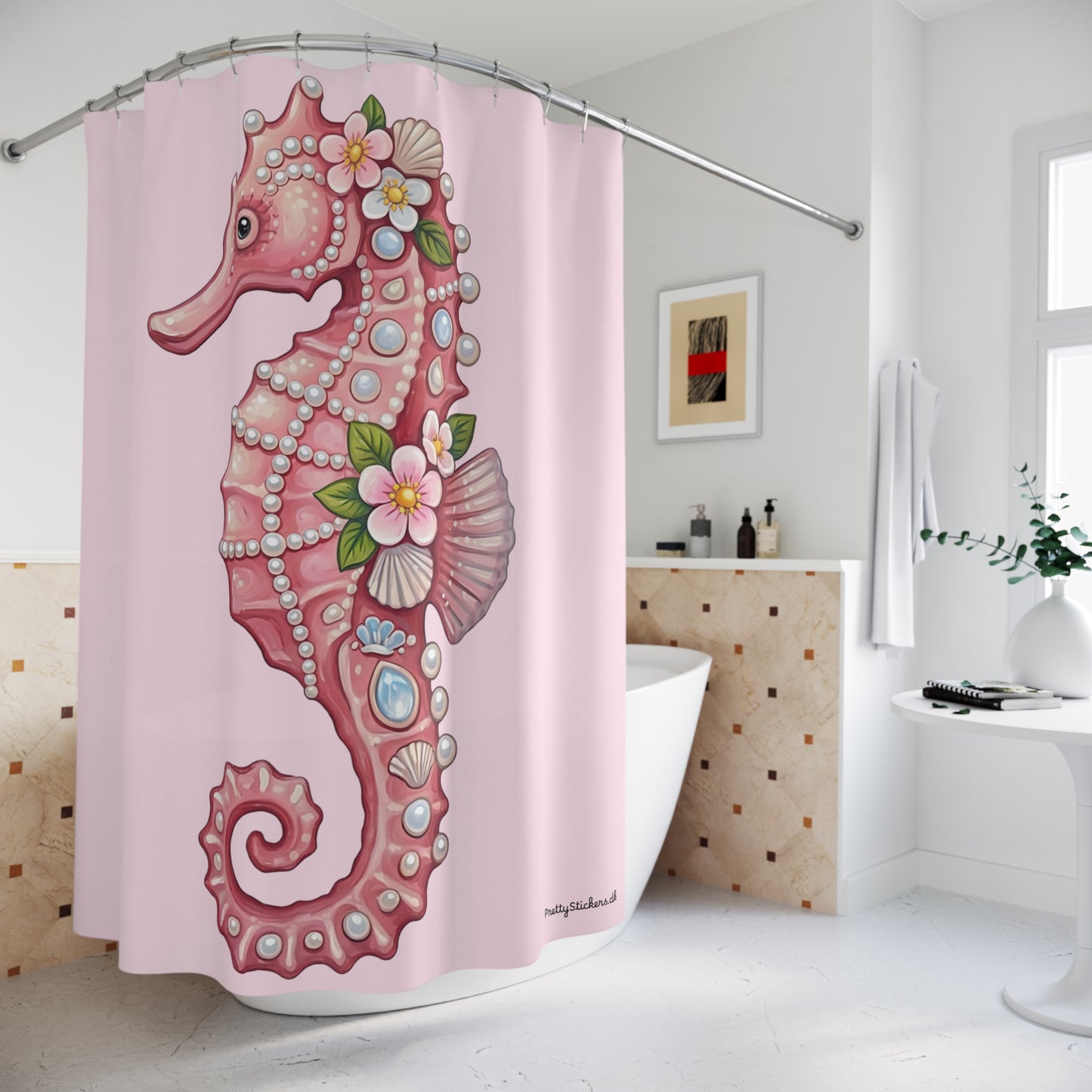 June Girl Pink Seahorse Shower Curtain