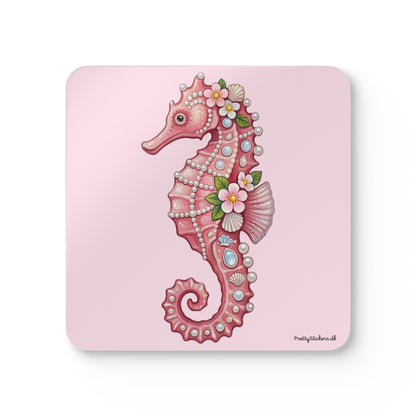 June Girl Pink Seahorse Cork Coaster Set — (4-Pack)