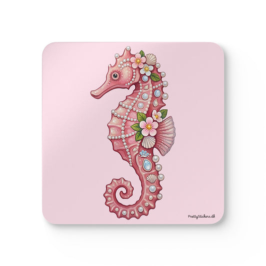 June Girl Pink Seahorse Cork Coaster Set — (4-Pack)